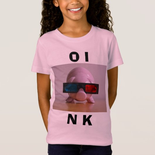 Funny Pink Piggy Bank in 3D Gläser T-Shirt (Vorderseite)