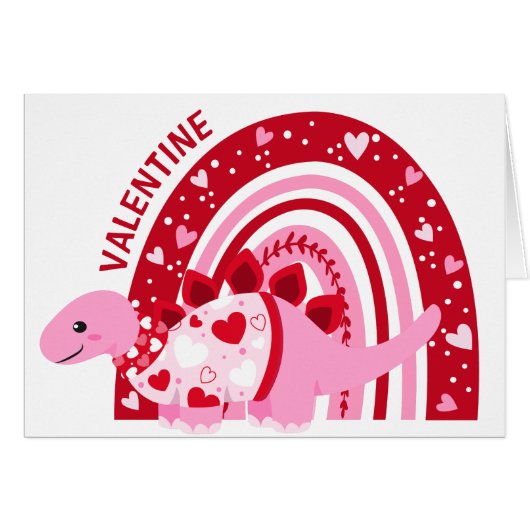 Funny Pink Rainbow Dinosaur Valentine (Vorderseite (Horizontal))