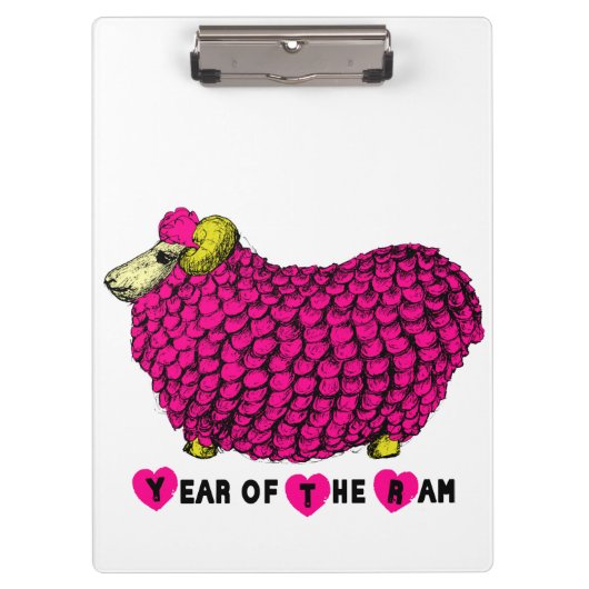 Funny Pink Ram Chinese Year Zodiac Clipboard Klemmbrett (Vorderseite)