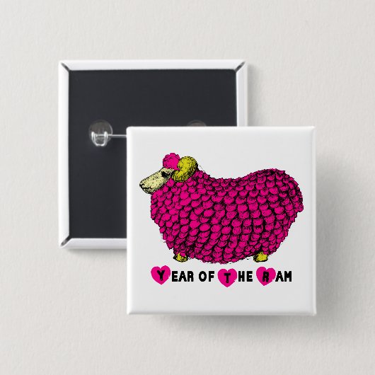 Funny Pink Ram Chinese Year Zodiac Square B Button (Vorne & Hinten)