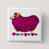 Funny Pink Ram Chinese Year Zodiac Square B Button (Vorderseite)