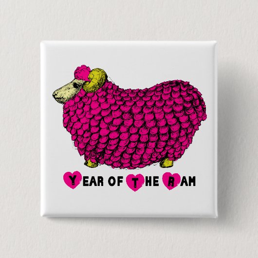 Funny Pink Ram Chinese Year Zodiac Square B Button (Vorderseite)