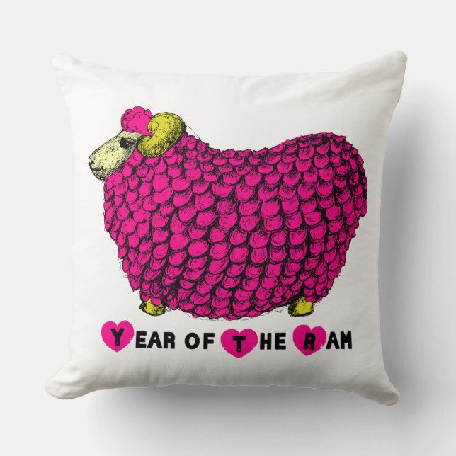 Funny Pink Ram Chinese Year Zodiac Square P Kissen (Vorderseite)
