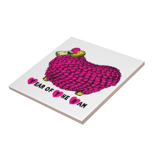Funny Pink Ram Chinese Year Zodiac Tile Fliese (Seite)
