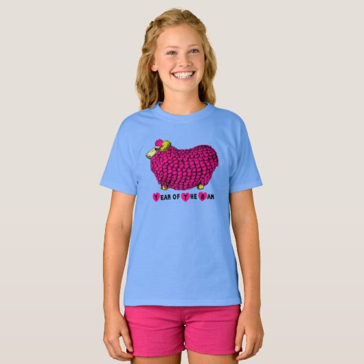 Funny Pink Ram Chinesisch Neujahr Zodiac Girl T-Sh T-Shirt (Vorne ganz)