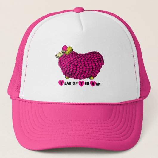 Funny Pink Ram Sheep Year Chinese Zodiac Hat Truckerkappe (Vorderseite)