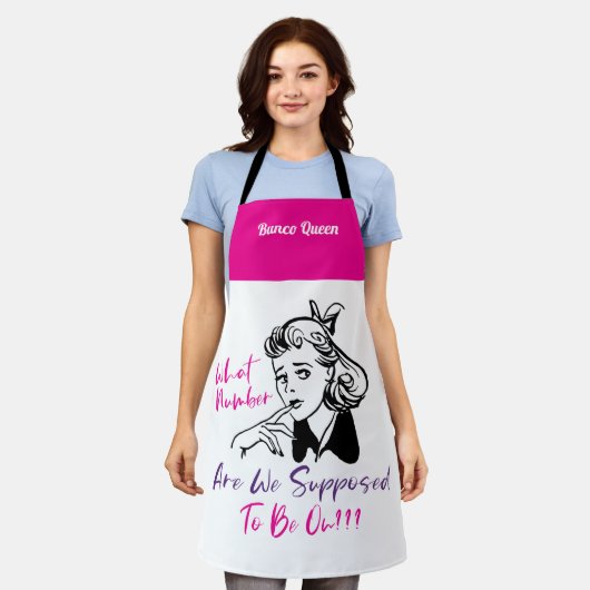 Funny Pink Retro Bunco Queen Monogram Schürze (Getragen)