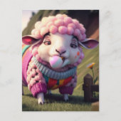 Funny Pink Sheep in einem Sweater Kauen Bubble Gum Postkarte (Vorderseite)