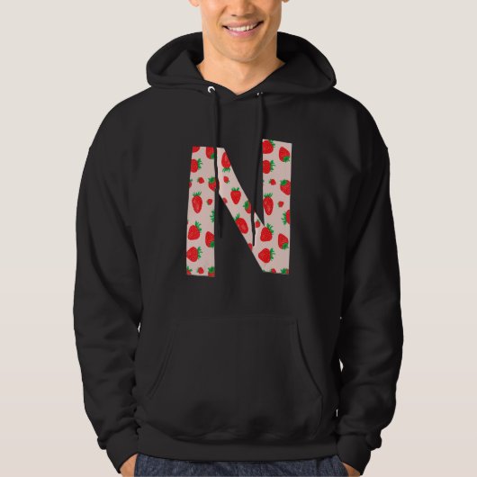 Funny Pink Strawberry Initial Monogram Letter N Gi Hoodie (Vorderseite)