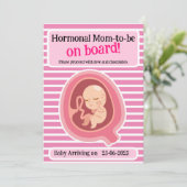 Funny Pink Stripes Pregnancy Announccard Einladung (Stehend Vorderseite)