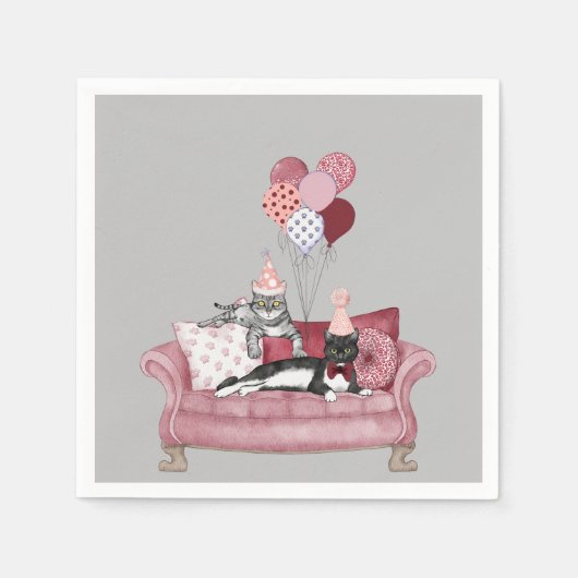 Funny Pink und Grau Party Katzen Papier Napkin Serviette (Vorderseite)