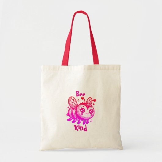 Funny Pink und Red BEE KIND Tragetasche (Vorne)