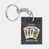 Funny Pinochle King auf schwarz Schlüsselanhänger (Vorderseite links)