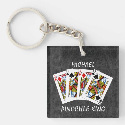 Funny Pinochle King auf schwarz Schlüsselanhänger (Vorderseite)