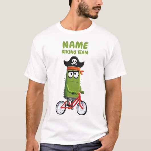 Funny Pirate Cactus Biking Team | Personalisierbar T-Shirt (Vorderseite)