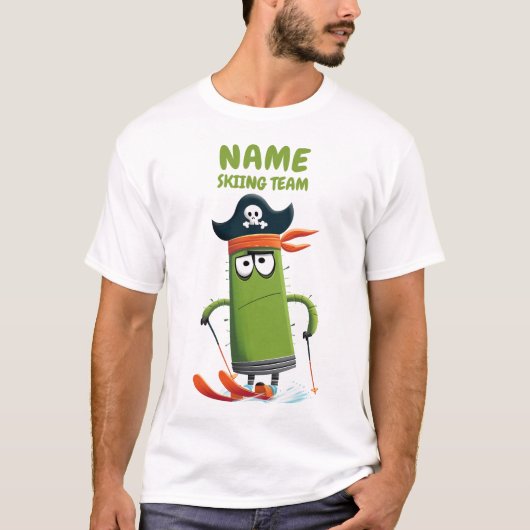Funny Pirate Cactus Skiing Team | Personalisierbar T-Shirt (Vorderseite)