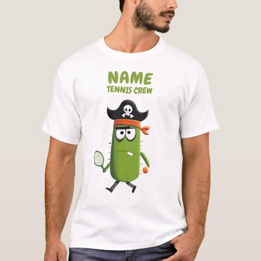 Funny Pirate Cactus Tennis Crew | Personalisierbar T-Shirt (Vorderseite)
