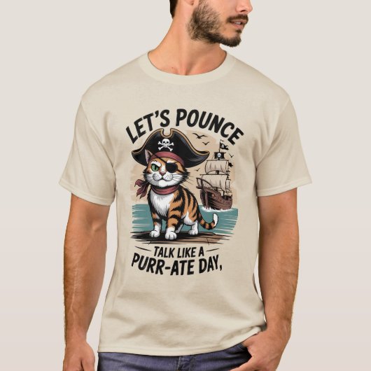 Funny Pirate Cat Lassen Sie uns reden wie ein Purr T-Shirt (Vorderseite)