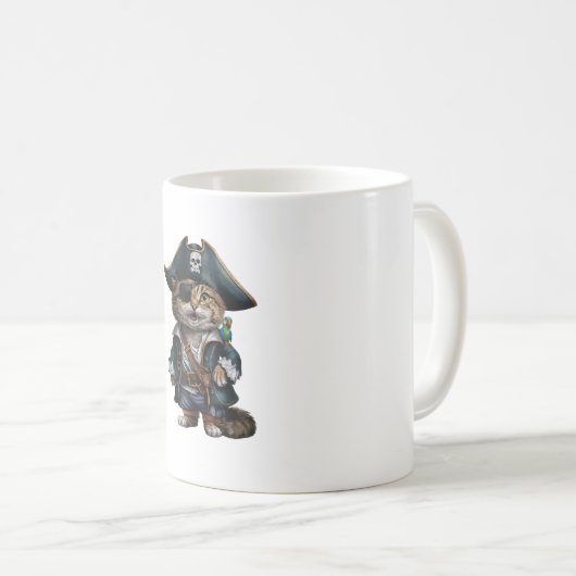 Funny Pirate Cat mit Parrot Kaffeetasse (VorderseiteRechts)