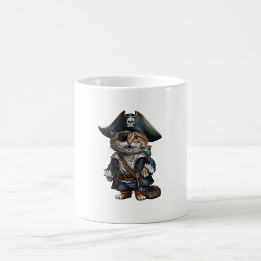 Funny Pirate Cat mit Parrot Kaffeetasse (Mittel)
