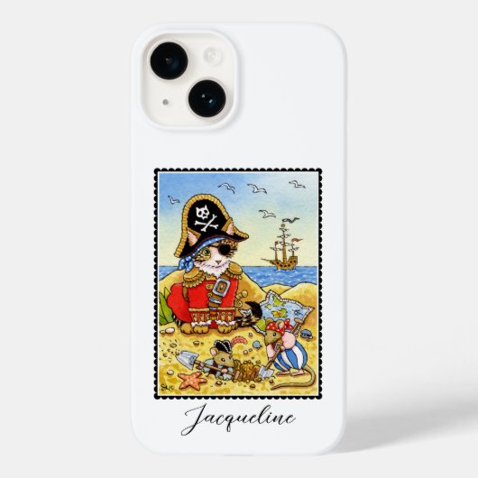 Funny Pirate Cat Mouse Individuelle Name Case-Mate iPhone Hülle (Rückseite)