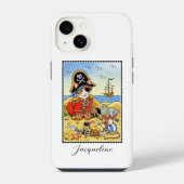 Funny Pirate Cat Mouse Individuelle Name iPhone Hülle (Rückseite)