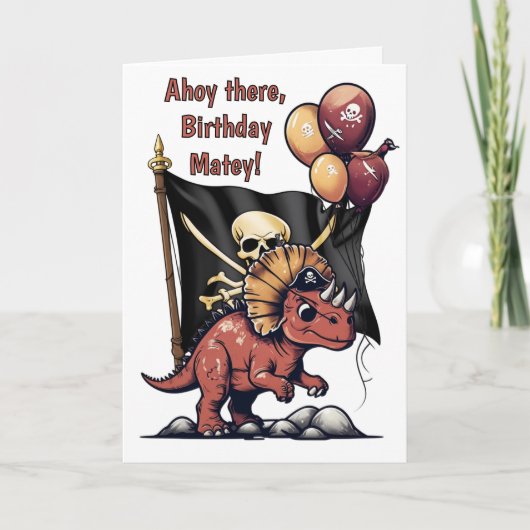 Funny Pirate Dinosaur Bitthday Karte (Vorderseite)