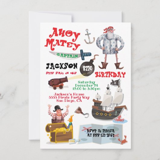 Funny Pirate Geburtstagsparty Einladung (Vorderseite)