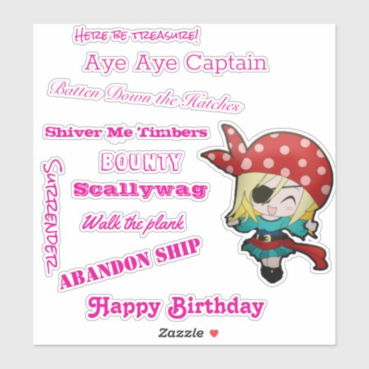 Funny Pirate Girl Slogan Sticker (Blatt)