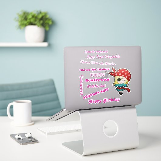 Funny Pirate Girl Slogan Sticker (Laptop auf Schreibtisch)