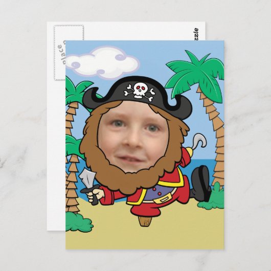 Funny Pirate schneidet Gesichtsevorlage aus Postkarte (Vorne/Hinten)