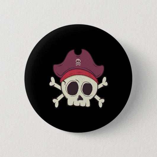 Funny Pirate Skull Cartoon Halloween Button (Vorderseite)