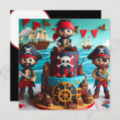 FUNNY PIRATES KIDS THEMED BIRTHDAY CAKE EINLADUNG (Vorne/Hinten)