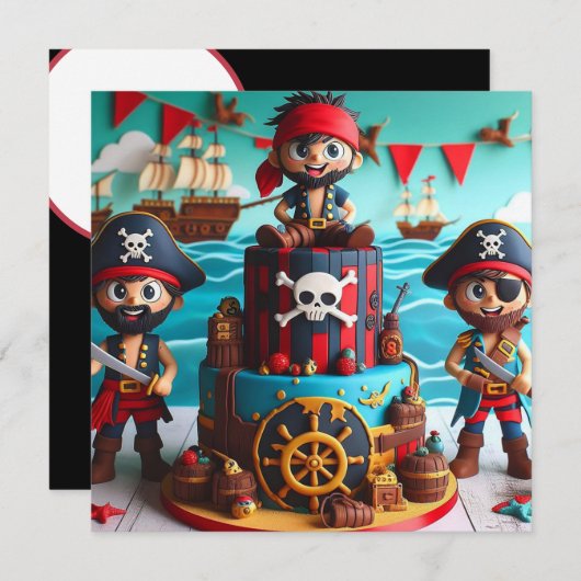 FUNNY PIRATES KIDS THEMED BIRTHDAY CAKE EINLADUNG (Vorne/Hinten)
