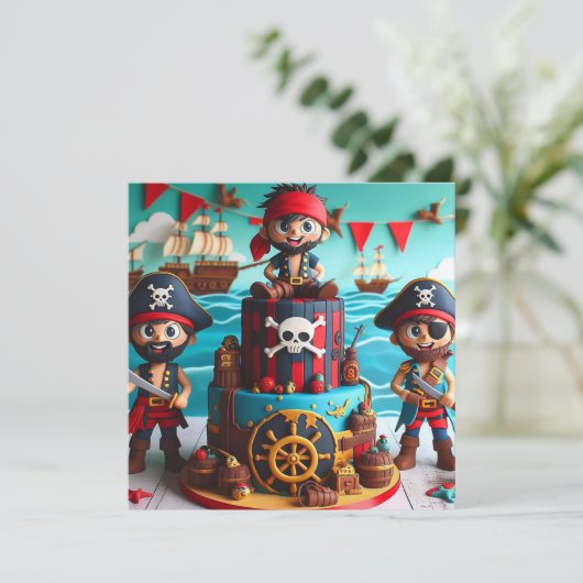 FUNNY PIRATES KIDS THEMED BIRTHDAY CAKE EINLADUNG (Stehend Vorderseite)