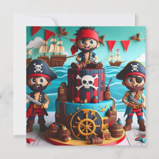 FUNNY PIRATES KIDS THEMED BIRTHDAY CAKE EINLADUNG (Vorderseite)