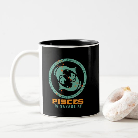 Funny Pisces Zodiac Star Sign Astrologie Geburtsta Zweifarbige Tasse (Mit Donut)