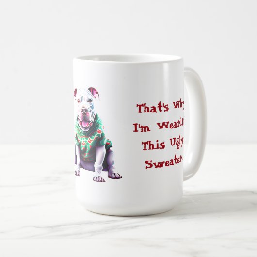 Funny Pit Bull in Weihnachts-Sweater Kaffeetasse (VorderseiteRechts)