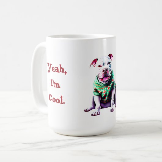 Funny Pit Bull in Weihnachts-Sweater Kaffeetasse (Vorderseite Links)
