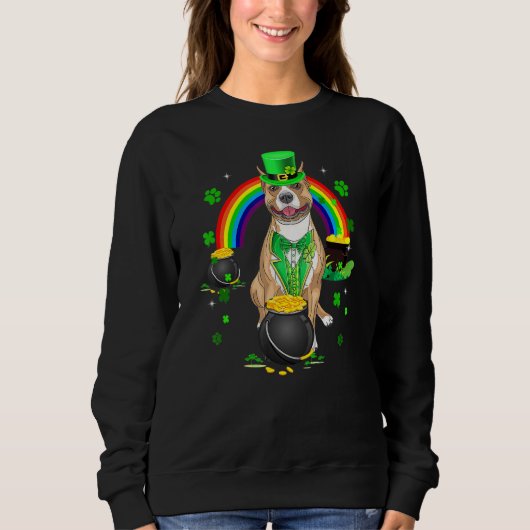 Funny Pit Bull Leprechaun Kleeblatt St Patrick's D Sweatshirt (Vorderseite)