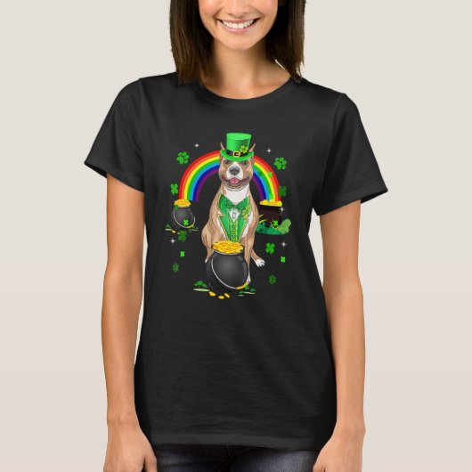 Funny Pit Bull Leprechaun Kleeblatt St. Patrick's T-Shirt (Vorderseite)