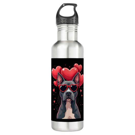 Funny Pitbull Heart Valentines Day Dog Dad Mom Gif Edelstahlflasche (Vorderseite)