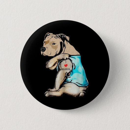 Funny Pitbull Hund I Liebe Grandpa Tattoo Funny Gr Button (Vorderseite)