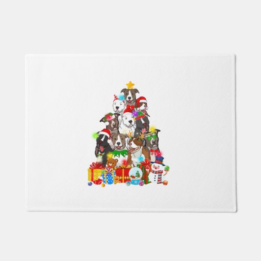 Funny Pitbull Hund Weihnachtsbaum Lichter Welpen H Fußmatte (Vorderseite)