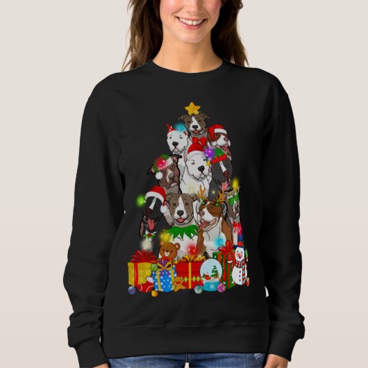 Funny Pitbull Hund Weihnachtsbaum Lichter Welpen H Sweatshirt (Vorderseite)