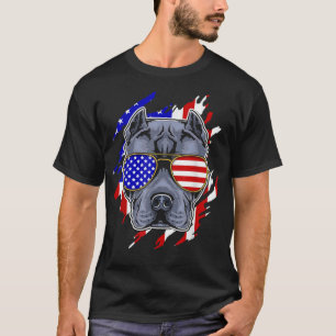 Funny Pitbull Wear American Flag Sonnenbrille T-S T-Shirt