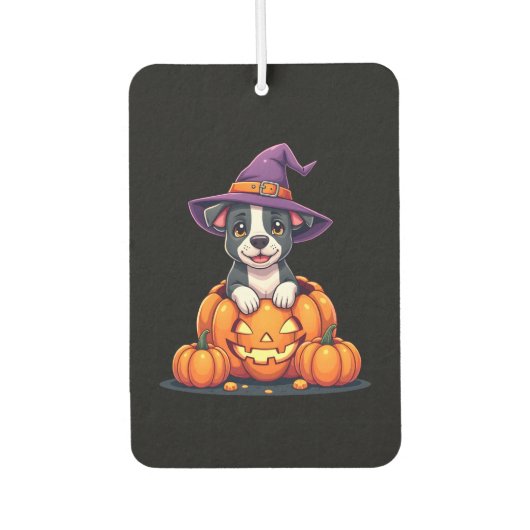 Funny Pitbull Witch Pumpkin Dog Halloween Mens Wom Autolufterfrischer (Vorderseite)