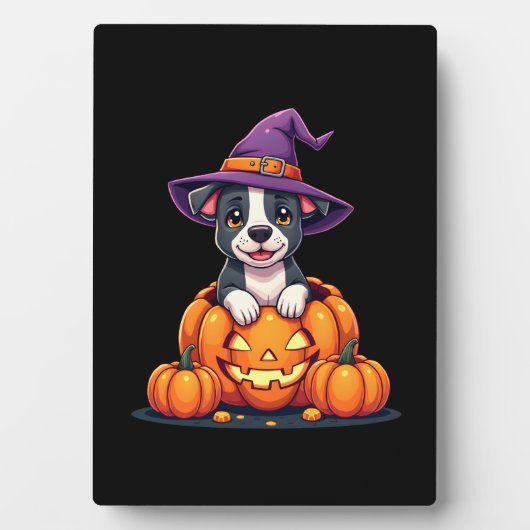 Funny Pitbull Witch Pumpkin Dog Halloween Mens Wom Fotoplatte (Vorderseite)