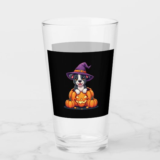 Funny Pitbull Witch Pumpkin Dog Halloween Mens Wom Glas (Vorderseite)