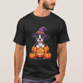 Funny Pitbull Witch Pumpkin Dog Halloween Mens Wom T-Shirt (Vorderseite)